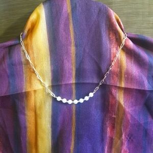 Goldtone Rectangle Link Necklace With Faux White Pearl's.Pre Owned EUC